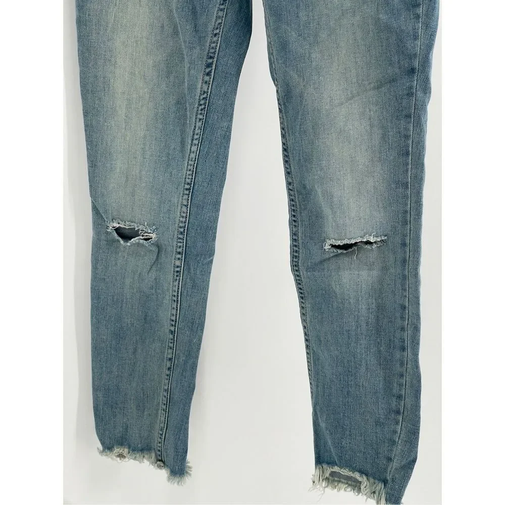 Free People Jeans Women‎ Size 26 Blue Distressed Low Rise Raw Hem